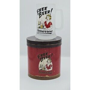 Vtg Santa Barbara Free Beer! Tomorrow 14 Oz Frosted Glass Mug With Box